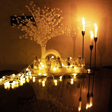 Lampki choinkowe 50 Led kuleczki biały ciepły z programatorem na baterie