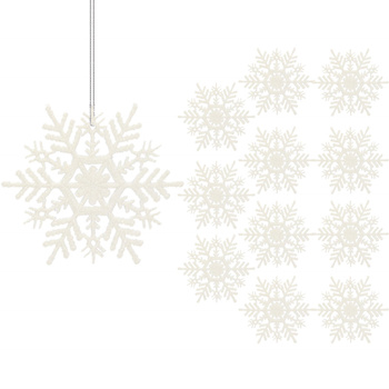 Zawieszki na choinkę śnieżynki 12 szt. ozdoba świąteczna 10,5 cm biały brokat