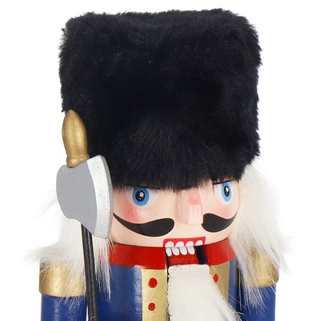 Dziadek do orzechów 16 cm z toporkiem drewniany żołnierzyk niebiesko-biały