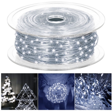 Lampki choinkowe druciki na szpuli 1000 LED biały zimny wewnętrzno-zewnętrzne