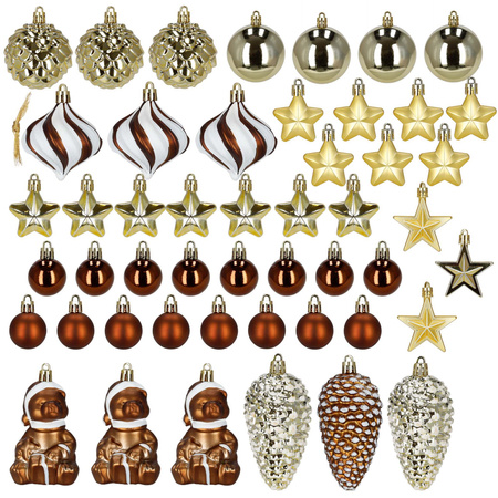 Bombki choinkowe 47 szt. komplet dekoracje świąteczne zawieszki nietłukące, brązowy, złoty, biały