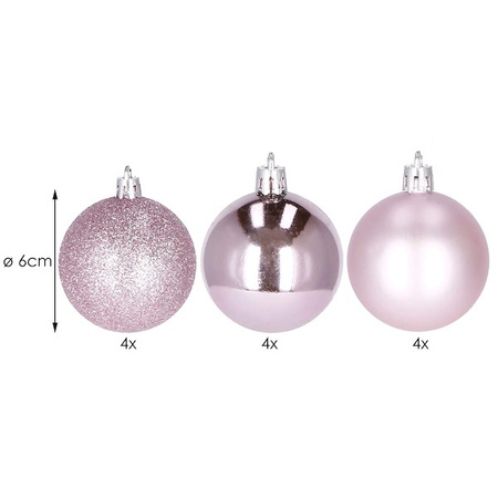 Bombki choinkowe 12 szt. ozdoby świąteczne różowy