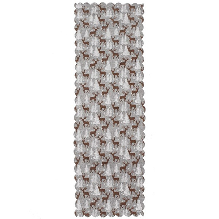 Bieżnik na stół świąteczny 186x35cm obrus świąteczny z reniferami i choinkami szary