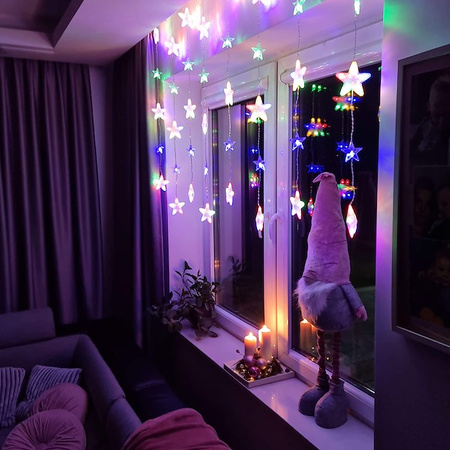 Kurtyna świetlna z pilotem 136 led girlanda gwiazdki, lampki wewnętrzno-zewnętrzne sople multikolor