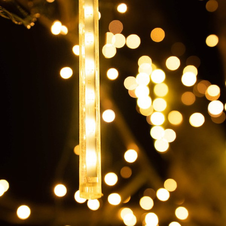 Lampki choinkowe 144 Led sople 8 szt. padający śnieg meteory zewnętrzne biały ciepły