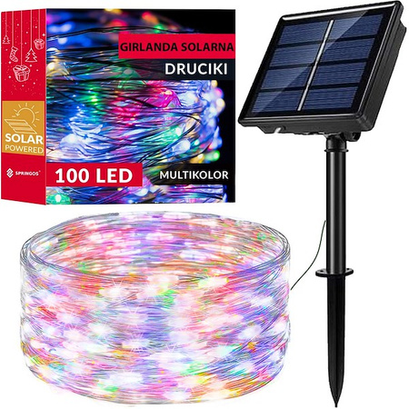 Lampki choinkowe 100 Led 12 m druciki multikolor oświetlenie świąteczne solarne
