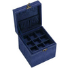 Kufer, szkatułka na biżuterię 12x12x12 cm granatowy z przegródkami welurowy