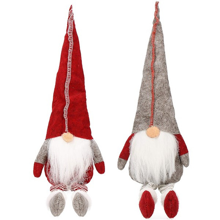 Para skrzatów 50cm ozdoba świąteczna, siedzący krasnal świąteczny, gnom czerwony, szary