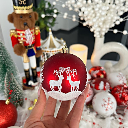 Bombki choinkowe 16 szt. czerwony 8 cm zestaw choinkowy