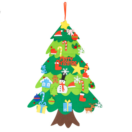 Choinka 95 cm z zawieszkami 32 szt. ozdoba świąteczna na ścianę, filc multikolor