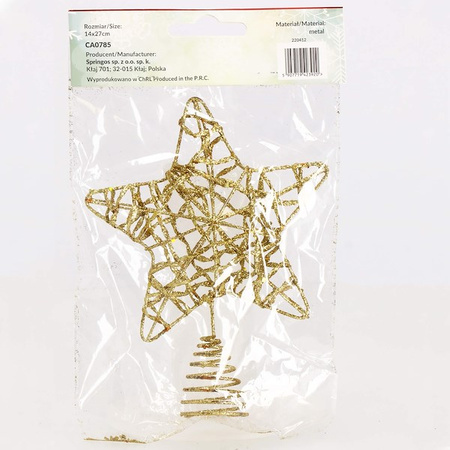 Zawieszka choinkowa złota gwiazdka na czubek choinki brokatowa