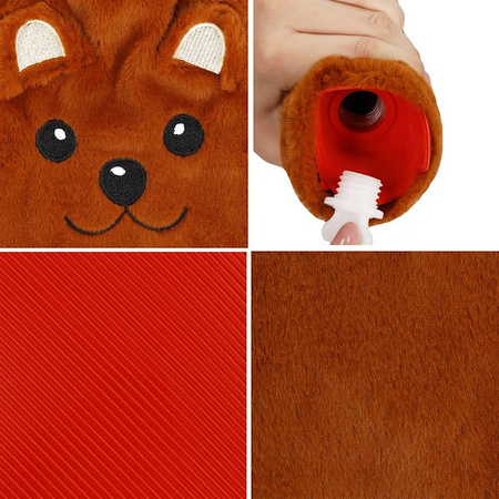 Ogrzewacz, termofor z osłoną duży do rąk z futrzanym pokrowcem wzór niedźwiedź 1L