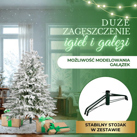 Choinka sztuczna świerk kaukaski 150 cm śnieżony jak żywy, nowoczesny, ze stojakiem