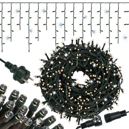 Kurtyna świetlna 500 led girlanda, lampki zewnętrzne sople ciepły biały + flash