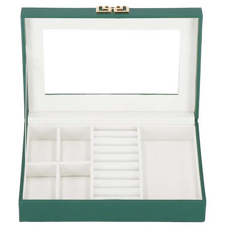 Kufer, szkatułka na biżuterię 23,5x14x5,5 cm zielony organizer z przegródkami ekoskóra