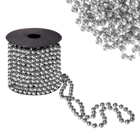 Łańcuch na choinkę perły koraliki 10m 7 mm srebrny