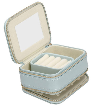 Kufer, szkatułka na biżuterię ekoskóra 11,5x8,5x5,5 cm błękitny z przegródkami
