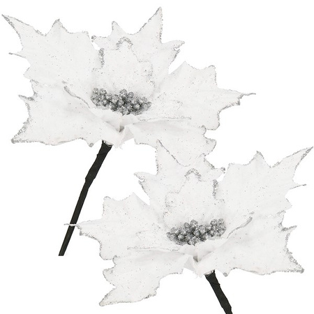 Gwiazda betlejemska, sztuczny kwiat, poinsecja biała z brokatem