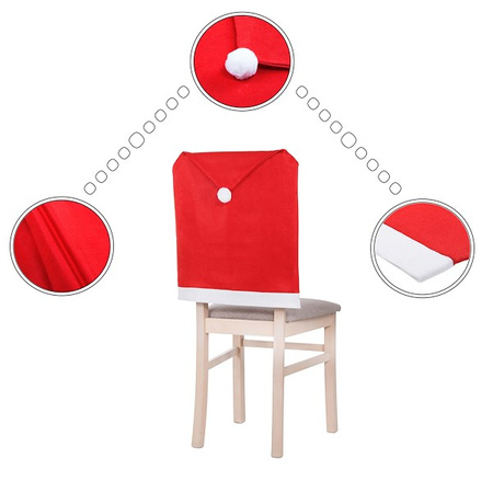 Pokrowiec na krzesło, czapka Mikołaja czerwona zestaw 4 szt.