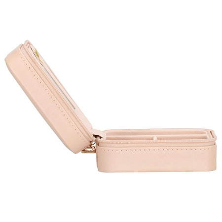 Kufer, szkatułka na biżuterię ekoskóra 10x10x5 cm różowy organizer z przegródkami