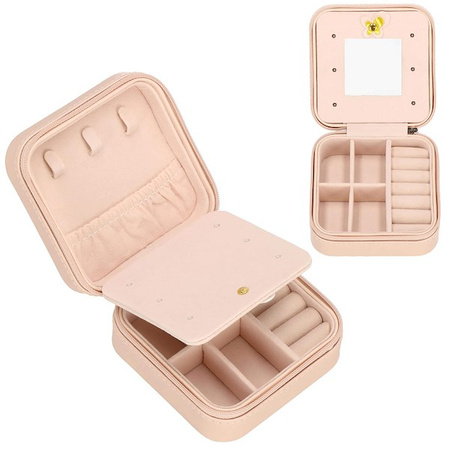 Kufer, szkatułka na biżuterię ekoskóra 10x10x5 cm różowy organizer z przegródkami