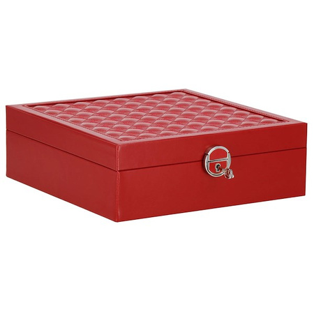 Kufer, szkatułka na biżuterię ekoskóra 25x25x8,5 cm bordowy z przegródkami