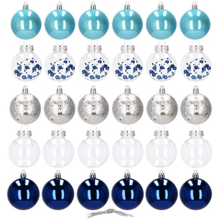 Bombki choinkowe przeźroczyste 30 szt. niebieski 6cm zestaw choinkowy