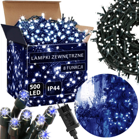 Lampki choinkowe 500 led niebieski + flash 25m oświetlenie świąteczne IP44