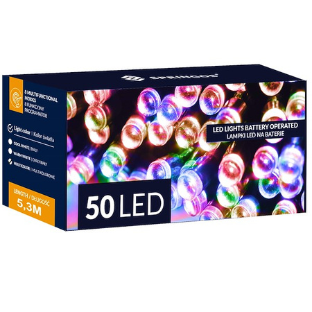 Lampki choinkowe 50 Led na baterie multikolor IP 44 z programatorem