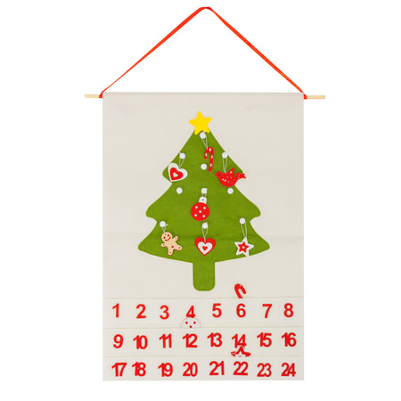 Kalendarz adwentowy na ścianę z 24 okienkami, ozdobami na choinkę, dekoracja świąteczna