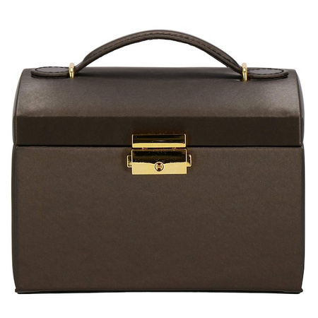 Kuferek, szkatułka na biżuterię 17,5x14x12,5 cm brązowy z szufladami i lusterkiem