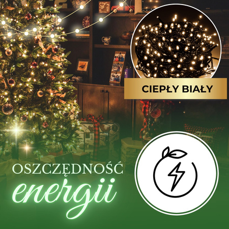 Lampki choinkowe 300 led biały ciepły 15m oświetlenie świąteczne IP44