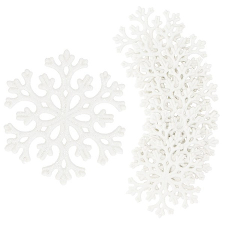 Zawieszki świateczne 8 szt. śnieżynki brokatowe 8 cm białe