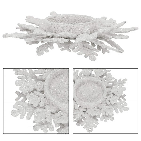 Świecznik świąteczny postawka na świeczkę tealight brokatowa srebrna