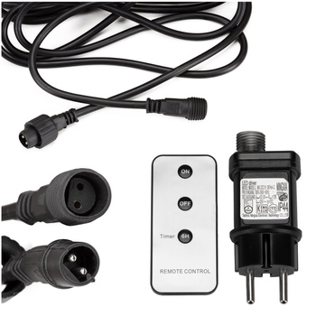 Zestaw przedłużacz 5 m zasilacz PRO do lampek choinkowych + pilot z funkcją timer
