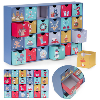 Kalendarz adwentowy, świąteczny 24 szufladki do uzupełnienia, multikolor
