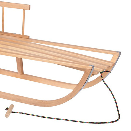 Sanki dla dzieci drewniane z oparciem i czarnym materacykiem