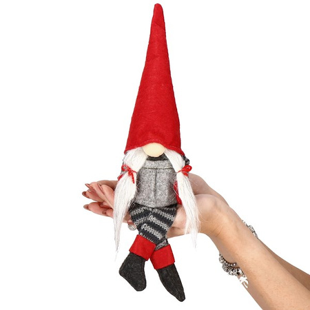 Para skrzatów świątecznych 38cm krasnal, siedzący gnom czerwono-szara