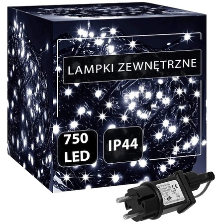 Lampki choinkowe 750 led biały zimny + flash 25m oświetlenie świąteczne IP44