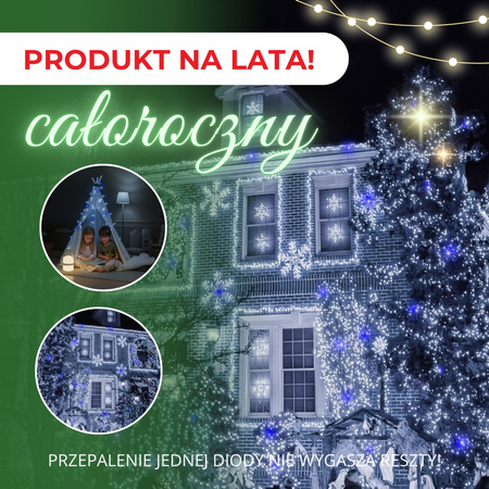 Lampki choinkowe 500 led biały zimny + niebieski flash 31,5 oświetlenie świąteczne IP44