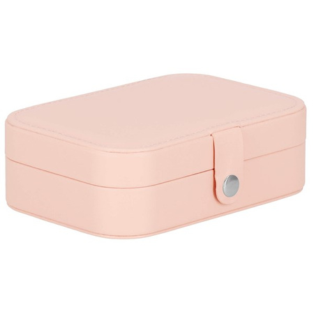 Kufer, szkatułka na biżuterię ekoskóra 16x11x5 cm różowy z przegródkami
