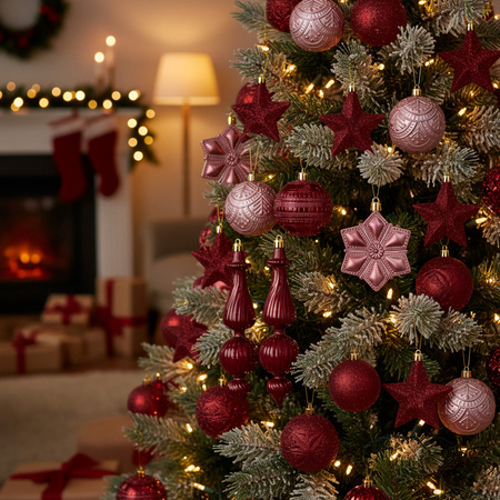 Bombki choinkowe zestaw 18 szt. ozdoby choinkowe matowe połyskujące brokatowe bordowe