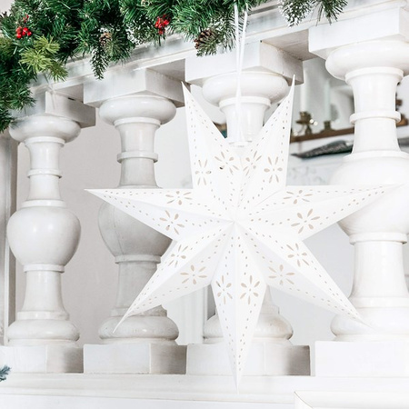 Gwiazda świąteczna papierowa biała i lampki choinkowe 10 led zimny biały