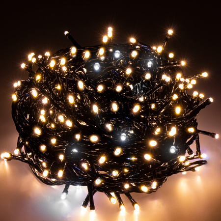 Lampki choinkowe 25,5 m biały ciepły, flash biały zimny 300 led oświetlenie świąteczne IP44