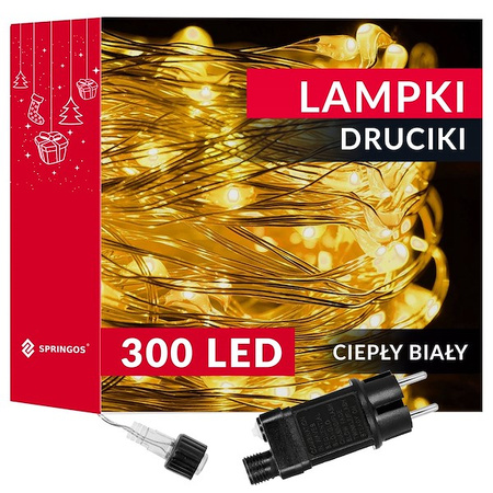 Lampki choinkowe 300 led druciki na prąd biały ciepły