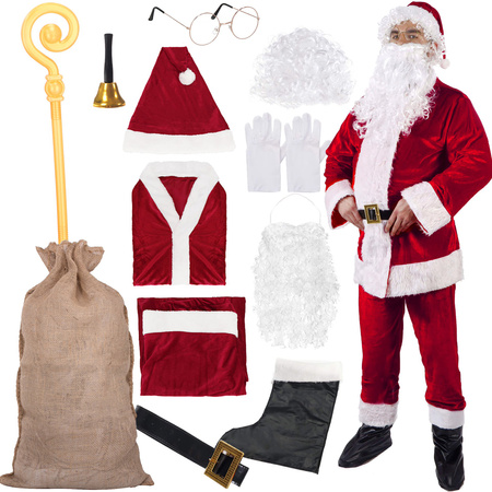 Strój św. Mikołaja 12 elementów, kostium welurowy przebranie czerwony