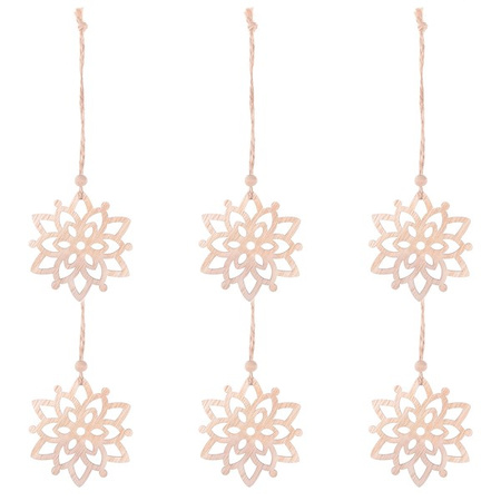 Ozdoba choinkowa 7cm drewniana, świąteczna zawieszka kwiaty zestaw 6 szt.