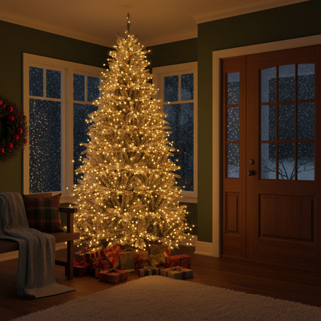 Sztuczna choinka świerk 220 cm ośnieżony jak żywy, nowoczesny, ze stojakiem