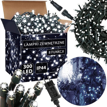 Lampki choinkowe 300 led biały zimny 15m oświetlenie świąteczne IP44