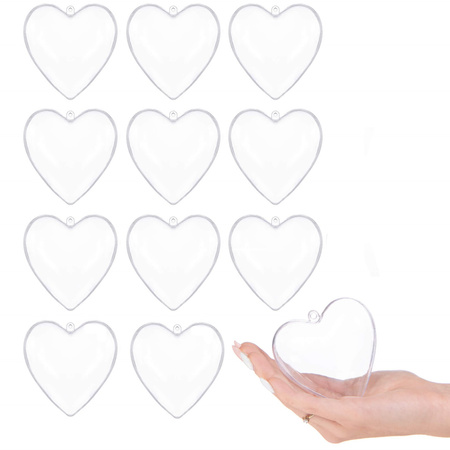 Bombki akrylowe 10cm serce plastikowe decoupage zestaw 12 szt.